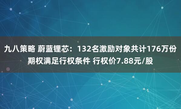 九八策略 蔚蓝锂芯：132名激励对象共计176万份期权满足行权条件 行权价7.88元/股
